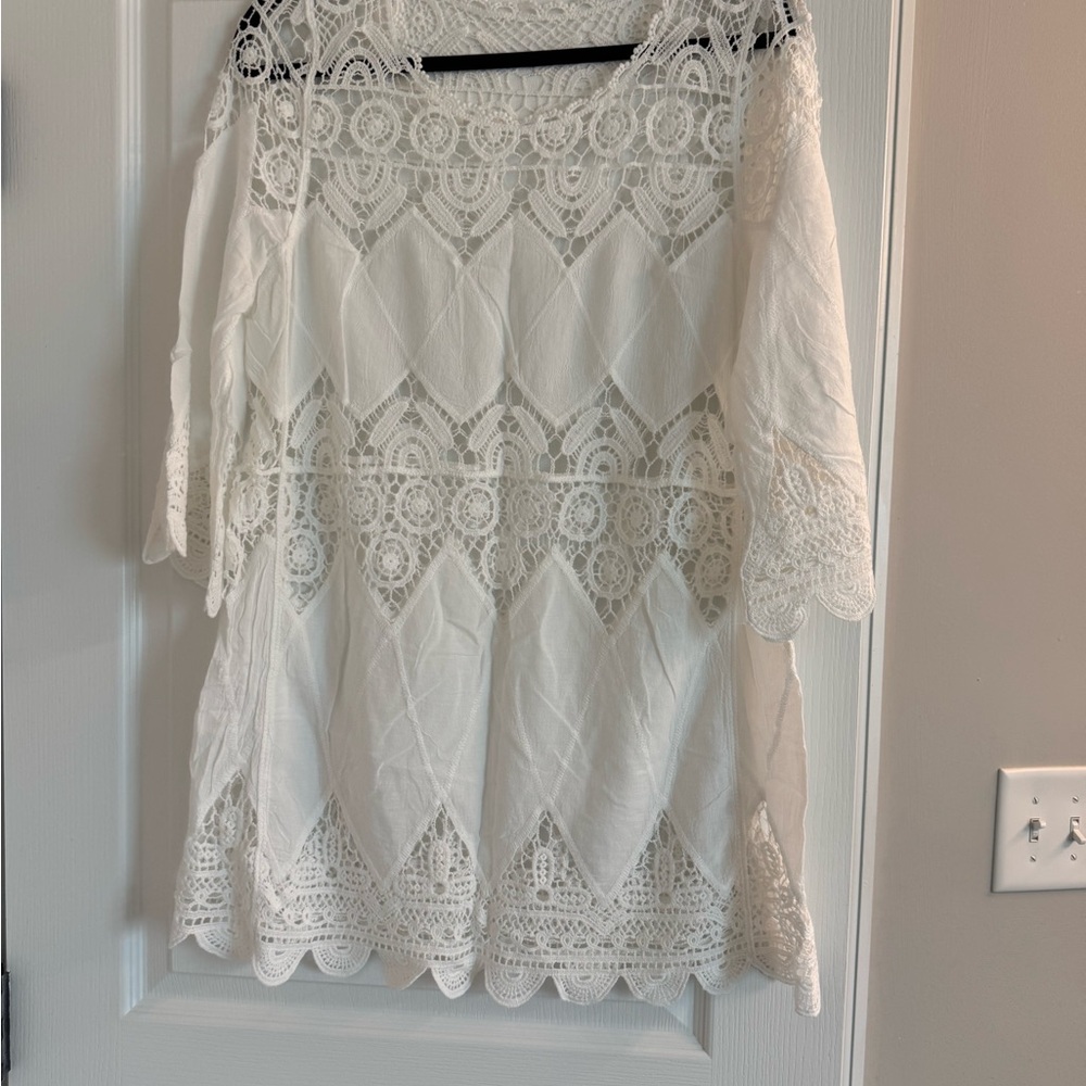 White crochet cover up